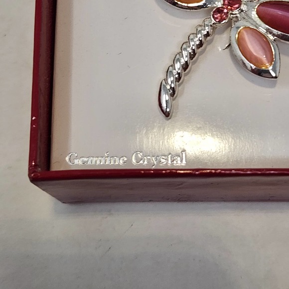 Dragonfly Pink Crystal Faux Moonstone Brooch Pin Silver Tone Insect Bug New - Picture 2 of 4